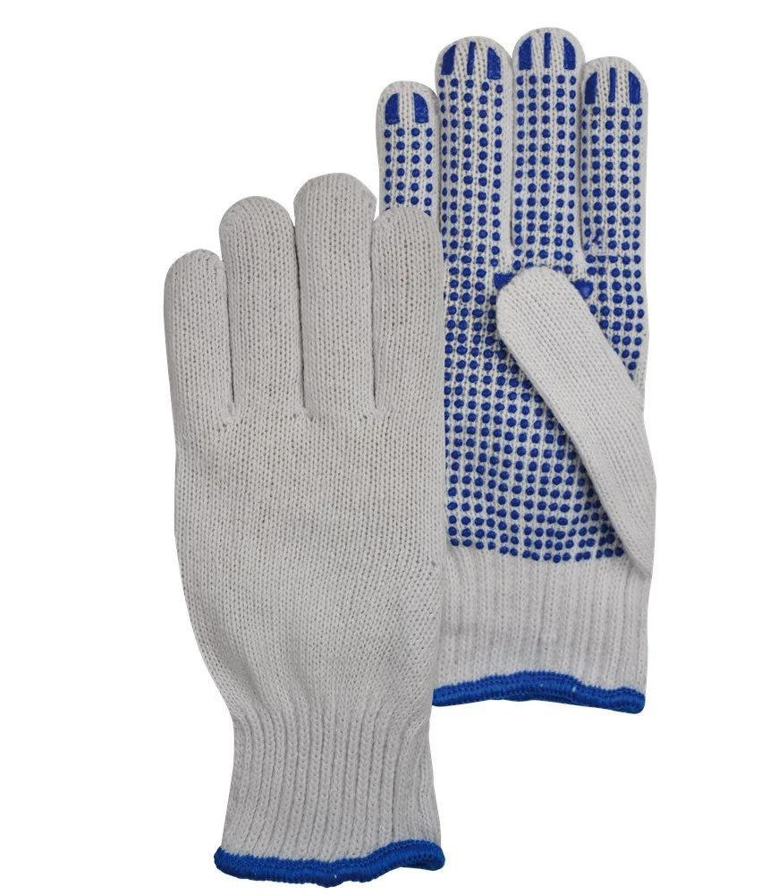 20-300 Rondgebreide Poly / Katoen Handschoen Met PVC Nopjes